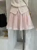 Saia Plissada de Chiffon Kekezoon Feminina Verão Novo Estilo Cintura Alta Elástica Emagrecedora Renda Curta 7590