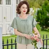 Blusa Elegante de Verão Estilosa para Mãe 2026 Novo Estilo Roupas para Mulheres de Meia-Idade e Idosas Estilo Vovó Manga Curta Blusa Elegante