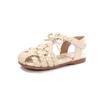 Sandalias de Punta para Niños Estilo Coreano de Primavera y Verano Zapatos de Princesa con Lentejuelas Plateadas para Niñas Lazo Hueco Zapatos de Cristal Brillantes
