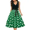 Moda de Verano Retro para Mujer Europea de Onda con Cuello en V Estampado de Lunares Vestido de Campana Transfronterizo de eBay