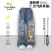 Calça Jeans Judy Nick Zootopia com Forro de Lã para Crianças, Estilo Outono e Inverno, Calça Reta de Perna Larga para Meninas Maiores, Tendência
