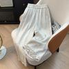 Foto Real de Pantalones de Encaje Plisados de Verano 2026 en Stock, Versátiles de Corte Amplio Adelgazantes de Pierna Recta Casuales de Pierna Ancha para Mujer