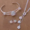 Juego de joyería de plata chapada 925 para mujer regalo de cumpleaños pendientes largos de borla pulsera de tres piezas en forma de corazón juego de joyería