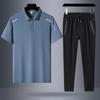 2024 Terno Esportivo Masculino Verão Meia-idade Casual Seda Gelo Manga Curta POLOT T-shirt Calças Tamanho Grande Conjunto de Duas Peças de Secagem Rápida