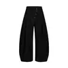 Pantalones casuales a rayas, sencillos, informales, retro y con caída para hombre y mujer, con botones, diseño de alta gama y pantalones de pierna ancha con cordón de moda