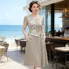 Elegante Vestido de Moda de Manga Corta con Estilo de Madre, Falso Dos Piezas, para Mujeres de Mediana Edad y Mayores, Nuevo Vestido de Verano, Vestido de Longitud Media para Verano