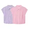Ropa de verano para mujer de estilo europeo y americano, transfronteriza, holgada, a rayas, elegante, nuevo estilo corto versátil