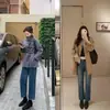 Versão em couro de botas curtas femininas que aumentam a altura, estilo coreano versátil, salto grosso elegante, bico quadrado, botas justas, botins curtos estilo Martin para mulheres baixinhas