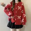 Chaqueta Suéter de Lazo con Perlas Atmosférica Otoño e Invierno 2025 Nuevo Estilo Suelto Suave Ceroso Suave Cárdigan de Punto para Mujer