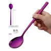 Cuchara de acero inoxidable para uso doméstico, cuchara sopera grande para plato principal de adulto de mango largo estilo coreano, linda cuchara para comer para niños