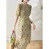 Vestido Floral de Seda para Mulheres, Vestido Longo de Seda de Amora de Alta Qualidade com Mangas Bufantes, Estilo Francês com Decote em V, Nova Moda de Verão Feminina 2026