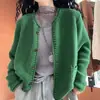 Cardigan de Tricô Moda Vintage Novo Primavera e Outono para Mulheres, Casaco Suéter Casual de Gola Redonda Solto Jovem para Mulheres