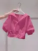 Camisa Verde Juvenil Dopamine con Cuello y Manga Corta para Mujer, Nuevo Estilo Verano 2026, Camisa Corta Dulce para Mujeres Petite