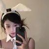 Diadema Blanca Estilo Deseo Puro con Orejas de Conejo para Mujer, Linda Diadema de Felpa, Accesorio para el Cabello de Disfraz, Atrezzo para Foto Cosplay de Chica Conejo