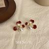 Aretes Vintage Ancola Rojo Degradado Perla Pétalo para Mujer Aretes de Diseño Nicho de Lujo Ligero Únicos Aretes de Otoño e Invierno