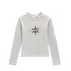 Camiseta de manga larga para mujer, estampado de estrellas retro americano, nuevo estilo de primavera y otoño, cuello redondo, hombro normal, adelgazante, top de chica hot