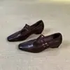 Sapatos Femininos Mary Jane Retrô Quadrados com Fivela Dupla Salto Bloco 3,5cm Confortáveis Versáteis Casuais Franceses