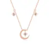 Colar S925 Prata Esterlina Diamante Flash Lua Estrela de Oito Pontas Luxo Acessível High-End Fresco e Fofo Nicho Corrente para Clavícula Lua e Estrela para Mulheres