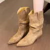 Botas de Caballero de Media Pantorrilla para Mujer 2026 Nuevo Estilo Botas Martin Punta Fina Tacón Grueso Tacón Alto Botines Estilizadores Botas de Tacón
