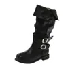 Botas retro francesas de nuevo estilo, de pierna ancha, pantorrilla ancha, punta redonda, tacón de bloque, botas de trabajo, botas de longitud media adelgazantes de suela gruesa, botas de montar