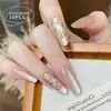 Uñas Postizas Vestibles Flor Estéreo Perla Perlado Estilo Hada Manicura Uñas Postizas Parches de Uñas Hada de Gama Alta