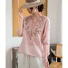 Camisa Bordada de Ramio para Mujer Verano 2026 Nuevo Cuello Tijera Jersey Holgado Adelgazante Manga Corta Superior