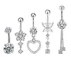 E-commerce Transfronteiriço Atacado Conjunto de 5 Peças de Joias Piercing de Zircônia Elegantes e Simples em Formato de Borboleta e Coração Clipes de Umbigo Anel de Umbigo