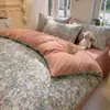 Conjunto de cama de quatro peças em algodão escovado estilo nórdico capa de edredom de algodão puro lençol lençol com elástico conjunto de três peças para dormitório estudantil estilo outono e inverno