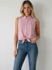 Camiseta de Verano Fina sin Mangas Protectora del Sol para Mujer, Corte Holgado con Detalle de Nudo, Top sin Mangas de Moda