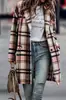 Ropa de Mujer Transfronteriza 2024 Comercio Exterior Amazon Otoño e Invierno Nuevo Abrigo de Lana a Cuadros con Solapa y Bolsillos para Mujer