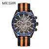 Relógio Masculino Megir Esportivo Cronógrafo Luminoso Padrão Colmeia Bezel Velocímetro Relógio de Pulso de Quartzo Multifuncional para Homens