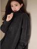 Suéter de lana pura estilo coreano para mujer, cuello alto, media cremallera, color liso, suelto, informal, sencillo, de longitud media