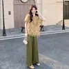 Conjunto de Moda Casual Verão 2026 Jovem Emagrecedor Bordado Jacquard Top + Calça de Perna Ligeiramente Larga