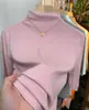 Camiseta negra de cuello alto medio, manga media para mujer, nueva colección otoño/invierno 2026, elegante y ajustada, top de capa base de manga de tres cuartos