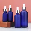 Botella de aceite esencial con gotero de cabeza de goma azul con tapa, botella gotero de gran capacidad de 100 ml, subbotella de muestra pequeña de 5 ml y 10 ml