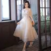 Vestido de Noche Color Champaña para Mujer, Estilo Banquete de Socialité, Vestido de Princesa Francés de Alta Gama para Ceremonia de Adultos, Estilo Hada y Adelgazante