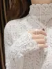 Procesamiento PersonalizadoCamisa de Encaje para Mujer con Cuello Alto, Forro Polar, Engrosada, Manga Larga, Camisa Base, Fuente OEM/ODM