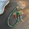 Pingente de flor com contas de cristal verde fresco estilo Mori Cordão para celular Design avançado Pingente de bolsa Sense