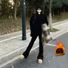 Jeans Flares Preto Slim Fit para Mulheres Outono e Inverno 2025 Novo Petite Espesso com Forro de Lã Calças Bootcut de Cintura Alta