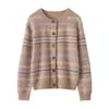 Nuevo Estilo Otoño e Invierno 100% Cachemira Pura Cárdigan para Mujer Cuello Redondo Engrosado Retro Jacquard Fair Isle Tejido de Punto Holgado Chaqueta