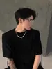 Camiseta Manga Curta Masculina Estilo Coreano Solta com Ombreira Removível 2026 Verão Nova Cor Sólida Resistente Casual Versátil