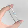 Pulseira de Pérolas Água-Marinha com Sensação Fresca de Verão para Mulheres Colar de Luxo Leve de Alto Padrão Joia de Mão Exquisita de Nicho