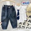 Jeans para Niños Nuevo Otoño 2025 Estilo Nuevo para Niños Mayores Pantalones Largos Modernos para Niños con Letras Bordadas