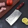 Faca de Cozinha Doméstica para Fatiar Sem Amolação Faca de Cozinha Afiada Cabo de Madeira Picador Forjado à Mão Padrão Martelado Ferramenta de Corte