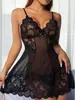 Suministro de Comercio Exterior Europeo y Americano Calado Transparente Encaje Estampado Camisola Vestido de Noche Conjunto de Lencería Sexy Encaje Sexy Transfronterizo