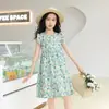 Vestido de Verano para Niñas con Estampado Floral de Seda Helada Algodón Seda Niños Pequeños y Medianos Estudiante Falda con Mangas Volantes Vestido de Princesa para Niña