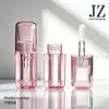 Jinze em estoque quadrado através rosa haste de escova grossa tubo de gloss labial parede grossa 4,2ml plástico tubo vazio material de embalagem