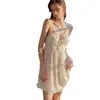 DZ Rose Deseo Puro Dulce Malla de Encaje Tridimensional con Copas Ropa de Dormir con Cordones Bata Conjunto para el Hogar para Mujer 6510