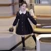 Vestido Negro para Niña con Adorno de Encaje y Cuello Peter Pan para Otoño, Nuevo Estilo de Dos Piezas con Bloques de Color y Mangas Largas para Niños Mayores