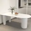 Mesa de Comedor Rectangular de Pizarra Color Crema Estilo Francés con Esquinas Redondeadas, Mesa y Sillas de Comedor Modernas Minimalistas para Apartamentos Pequeños